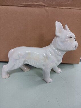 Vintage White Ceramic French Bulldog Figurine Made in Japan Glazed 4in Tall 5in